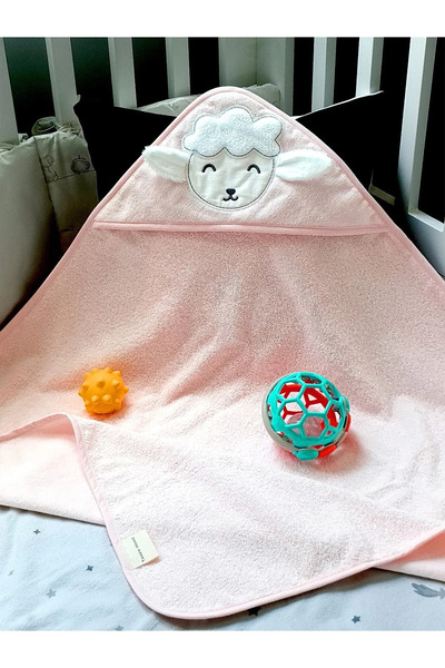 Tanem Home %100 Pamuk Pembe Kuzu Desen Nakışlı Bebek Havlu Kundak 75x75cm