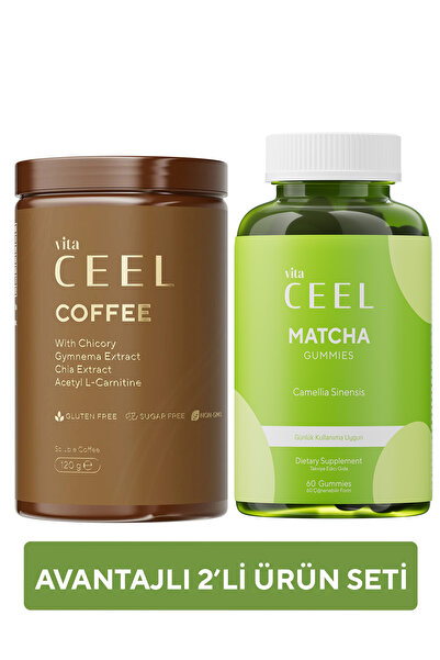 VitaCeel 2'li Hindiba, Gimneya Detox Kahve ve Matcha Vegan Gummy