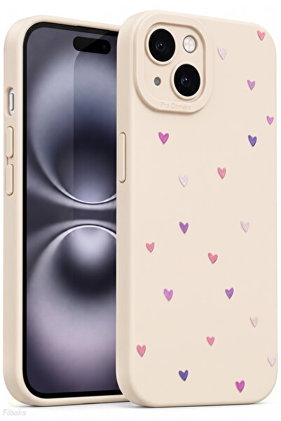 Fibaks iPhone 13/14 Kılıf Kamera Korumalı Silikon Renkli Kalp Tasarımlı Kamer...