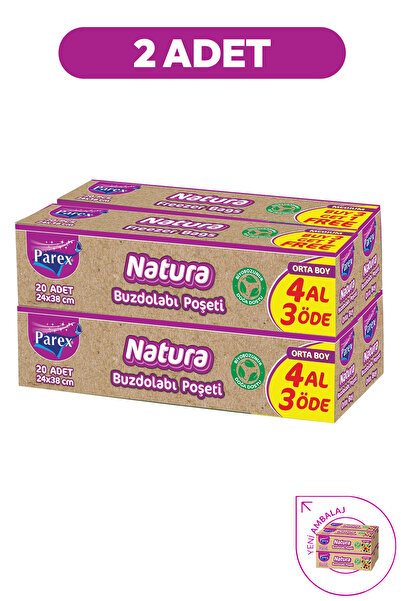 Parex Natura Buzdolabı Poşeti Orta Boy 20'li 24 x 38 Cm Dörtlü Paket İki Paket