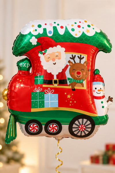 Huzur Party Store New Year's Train Foil Balloon 66X60 cm Santa Claus Deer Sno...