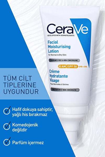 CeraVe Hyalüronik Asit & Niasinamid İçeren SPF50+ Nemlendirici Yüz Kremi 52 ml