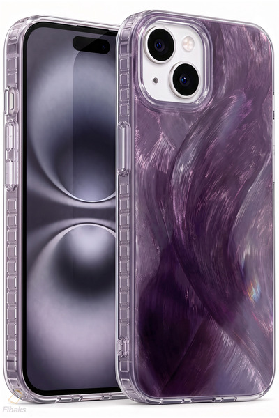 Fibaks iPhone 13/14/15 Kılıf Tüy Ebru Desenli Darbe Emici Mor Renkli Silikon ...