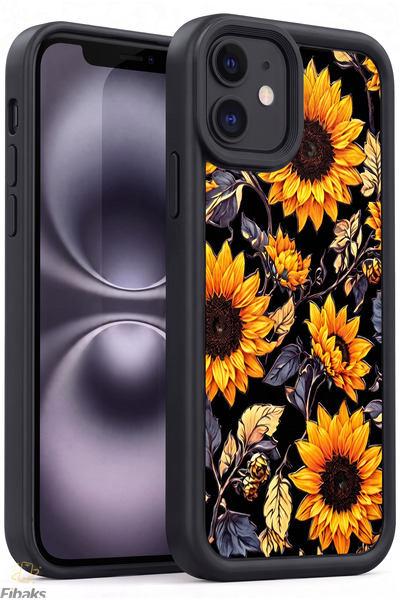 Fibaks iPhone 11 Kılıf Yumuşak Dokulu Ayçiçeği Desenli Yumuşak Kamera Korumal...