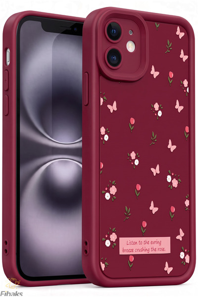 Fibaks iPhone 11 Kılıf Yumuşak Dokulu Kelebek ve Gül Desenli Yumuşak Kamera K...