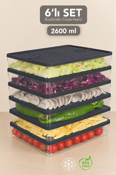 Meleni Home 6-Piece 2600ml Refrigerator Organizer - Microwave Safe Leak-Proof...