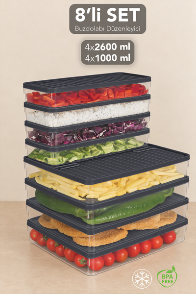 Meleni Home 8-Piece Refrigerator Organizer Set - Kitchen Storage Container Le...