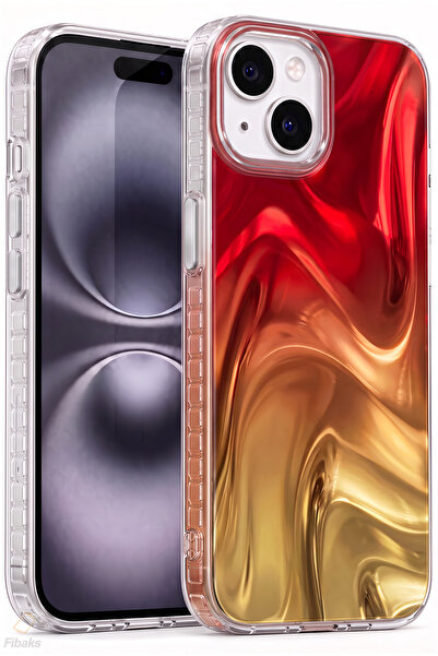 Fibaks iPhone 13/14/15 Kılıf Alev Işıltısı Dalga Desenli İçten Baskı Renk Atm...