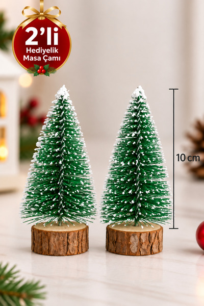 Huzur Party Store 2'li Set Nevada Ağaç 10-10 cm Mini Masa Üzeri Yılbaşı Çam A...