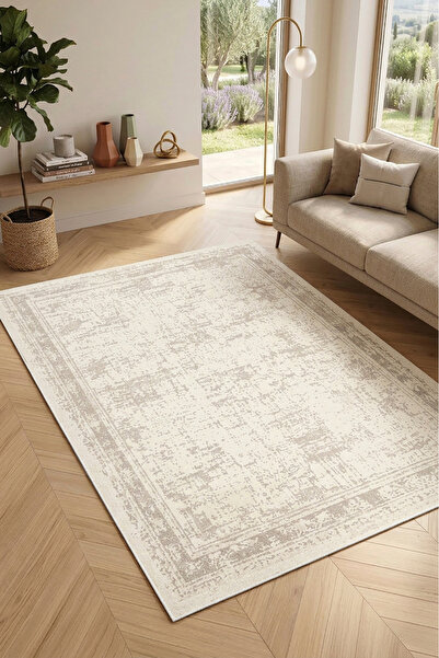Decomia Home Dijital Kaymaz Yıkanabilir Bej Renk Vintage Salon Halısı Mutfak ...
