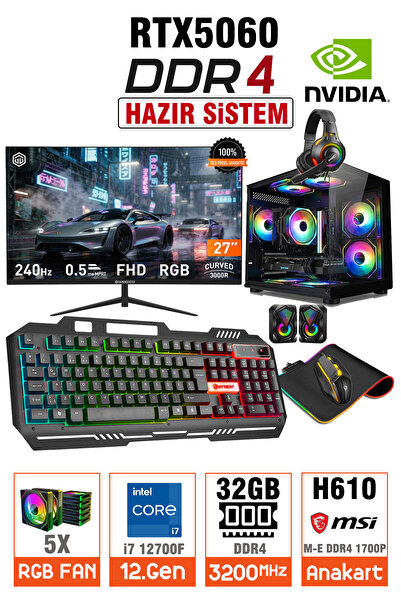 Zeiron Xgen40 i7 12700F 12.Nesil 32GB RAM 1TB SSD Nvidia RTX5060 27" 240Hz Cu...