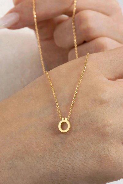 Söğütlü Silver Gümüş Altın Yaldızlı Üç Boyutlu Minimal Ö Harf Kolye Sgtl11180oo