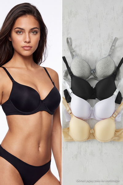 Trendyol Collection Black-Multicolor 4-Pack Micro-Covered T-Shirt Bra Strappy...