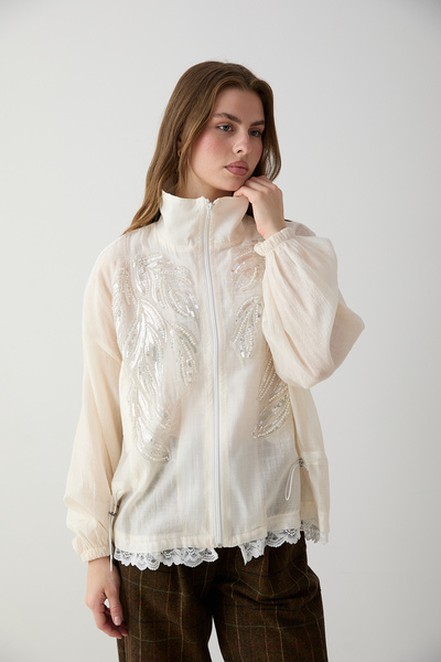 Trendyol Modest White Oversize Embroidered Woven Jacket Tctaw27Ck00001