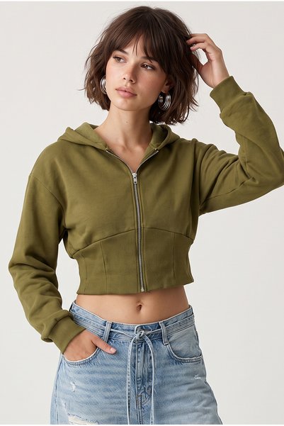 Drop by TrendyolMilla Model kratke jakne sa kapuljačom i patentnim zatvaračem