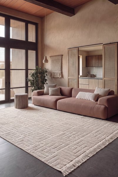 Cool Halı Mirage Bej Bohem Sisal Halı Bukle Kaymaz Tabanlı Yıkanır Geometrik ...