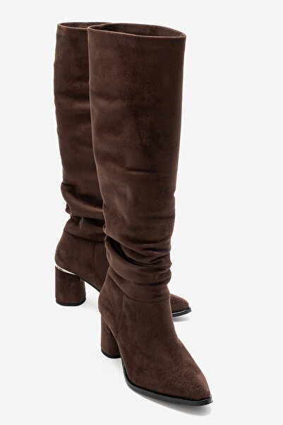 LuviShoes 120 Γυναικείες μπότες με χοντρό τακούνι σε καφέ σουέντ