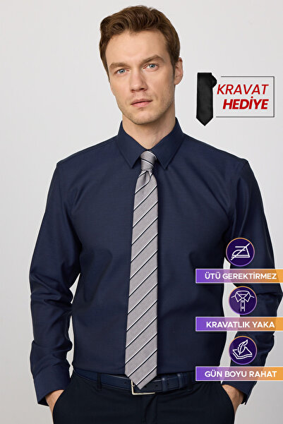 Tudors Navy Blue Slim Fit Ecoteks - 100% βαμβάκι, πιστοποιημένο πουκάμισο χωρ...