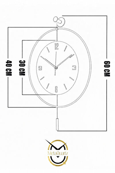 MetaQuartz Aksesuar T Kristal (40*60 CM)- (QUARTZ MEKANİZMALI)-(abs Nano Göbek )-pilli Led - Metal Duvar Saati