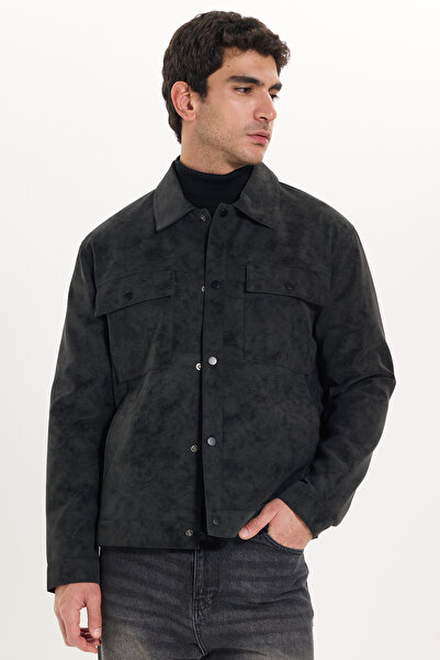 Tudors Men's Relax Fit Comfortable Cut Shirt Collar Snap Closure Suede Look L...