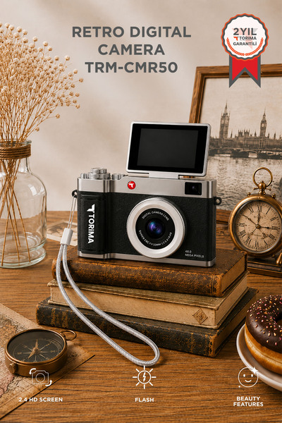 Torima Mini Dijital Retro Kamera Flip Ekranlı 48MP Selfie Video Vlog Kamerası...