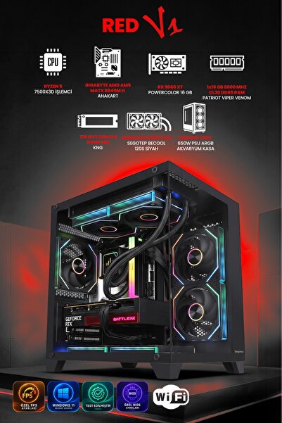 RED V1 RX 9060XT AMD RYZEN 5 7500X3D 16 GB DDR5 1 TB SSD GEN4 750W OEM PAKETİ