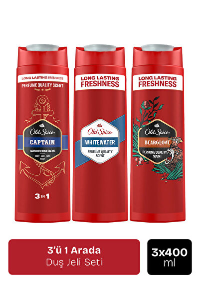 Old Spice Erkek 3'ü Bir Arada Duş Jeli ve Şampuan Seti: Captain 400ml, Whitew...
