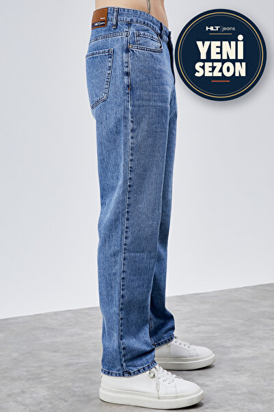 HLT JEANS Ανδρικό ανοιχτό μπλε πλυμένο τζιν παντελόνι με ίσια/φαρδιά εφαρμογή...