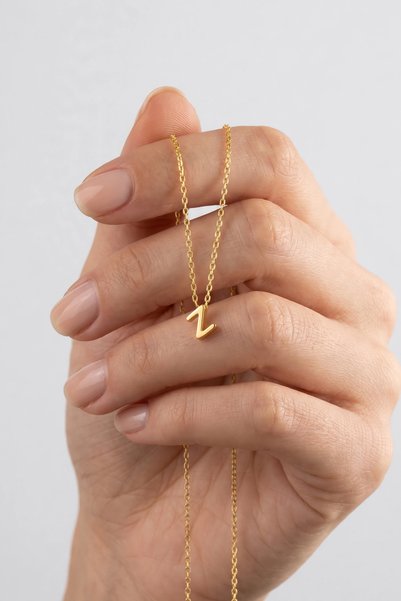 Söğütlü Silver Gümüş Altın Yaldızlı Üç Boyutlu Minimal Z Harf Kolye Sgtl11180z