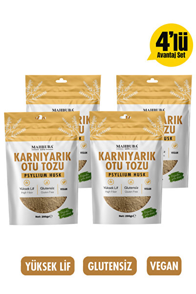 Mahbuba Karnıyarık Otu Tozu (Psyllium Husk) 4x200gr – Yüksek Lif Glutensiz (P...