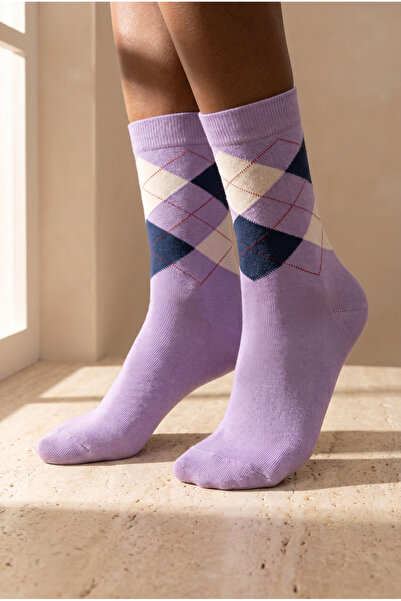 Katia&Bony Plaid Patterned Cotton Women's Socket Socks Purple