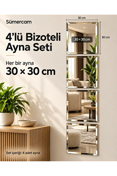 sümercam SÜMERCAM DÖRTLÜ30X30CM BRONZ BİZOTELİ AYNA BOY AYNA