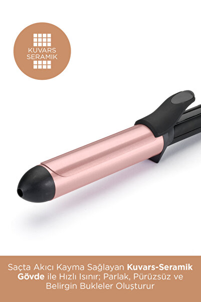 BABYLİSS Rose Quartz 32 mm 210 Derece 6 Isı Ayarlı Kuvars Seramik Kaplama Kalın Saç Maşası Pembe C452E