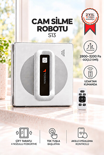 Torima Cam Silme Robotu Çift Yönlü Su Püskürtmeli Uzaktan Kumandalı Akıllı S13 Beyaz