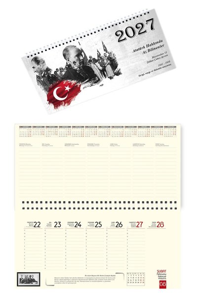StickerArt 2027 Atatürk Haftalık Masa Takvimi Masa Sümeni Büyük Boy 33x16 cm