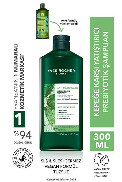 Yves Rocher Yatıştırıcı Prebiyotik Şampuan-Kepeğe Karşı/Anti Pelliculaire-SLS,SLES içermez,Tuzsuz,Vegan-300ml