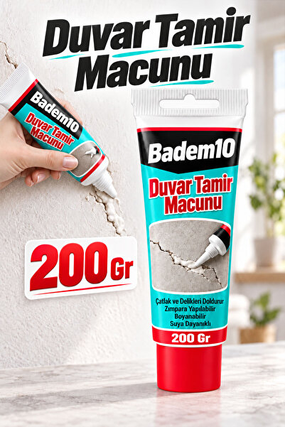 Badem10 Duvar Tamir Macunu 200 gram Akrilik Çatlak Delik Dolgusu Boyanabilir ...