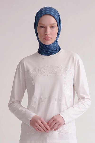 Levidor Polka Dot Twill Silk Scarf Indigo