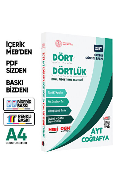 Karakutu Yayınları 2027 YKS-AYT MEBİ-OGM Dört Dörtlük Coğrafya Pekiştirme Tes...