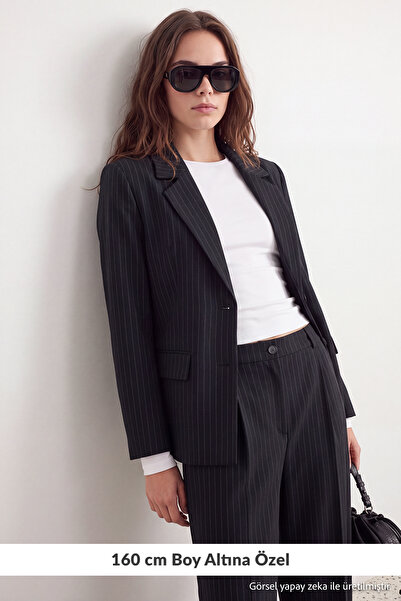 Trendyol Collection Petite Anthracite Striped Blazer Jacket Twoaw27Bc00068