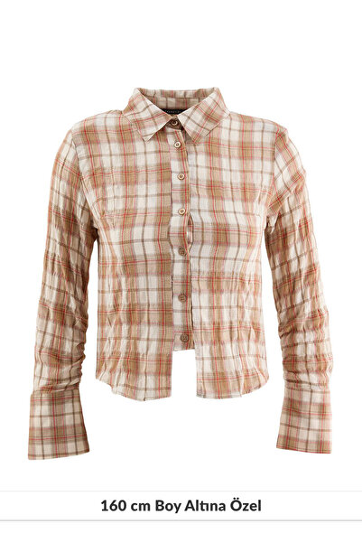Trendyol Collection Petite Plaid Fitted Shirt with Gathered Sleeves Twoaw27Go...