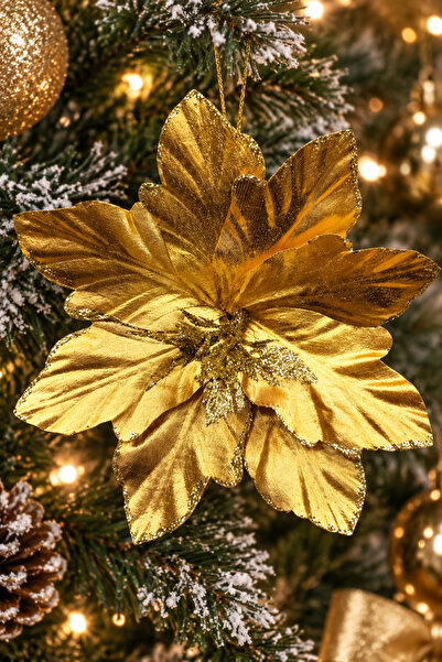 Huzur Party Store Krom Efektli Gold Ata Çiçeği 22 Cm Parlak Görünümlü Simli Y...