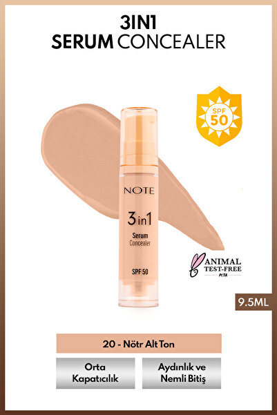 NOTE 3 in 1 Serum Concealer 20 Medium Beige SPF 50 Nemlendirici ve Aydınlatıc...
