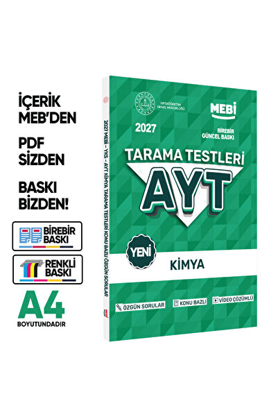 Karakutu Yayınları 2027 YKS-AYT MEBİ-OGM Kimya Özgün Tarama Testleri Kitabı A...