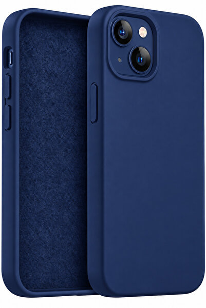 Fibaks iPhone 13/14/15 Kılıf Kadife Lansman Soft Yumuşak Liquid Silikon Kamer...