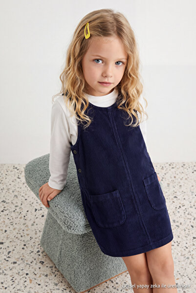 TRENDYOLKIDS Lacivert Kız Çocuk Kadife Mini Örme Elbise TKDAW27EL00012