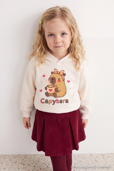 TRENDYOLKIDS Ecru Girls' Plain Knitted Capybara Sweatshirt Tkdaw27Sw00028