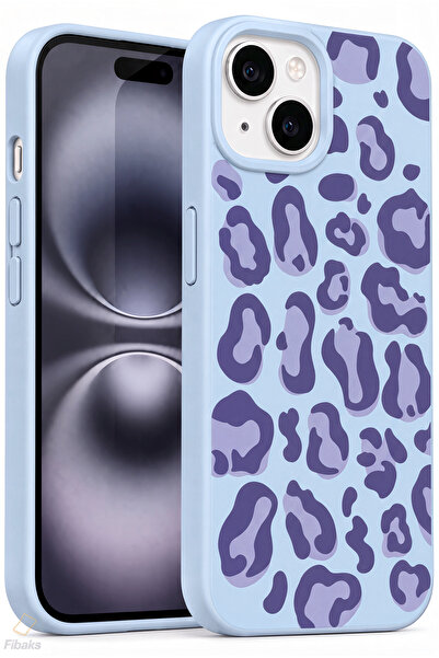 Fibaks iPhone 13/14/15 Kılıf Mavi Leopar Şık Tasarımlı Premium İnce Soft Touc...