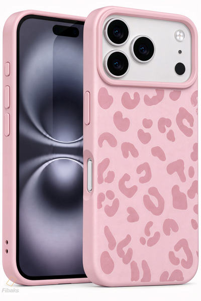 Fibaks iPhone 17 Pro/18 Pro Kılıf Pembe Leopar Desenli İnce Yumuşak Silikon