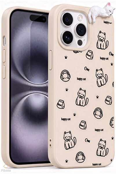 Fibaks iPhone 13 Pro Max Kılıf 3D Uyuyan Kedi Figürlü Happy Cat Desenli Darbe...